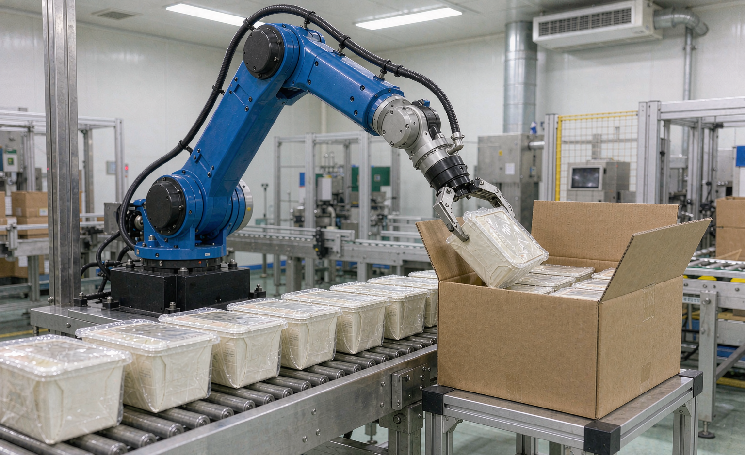 Robotic pick-and-pack packaging line