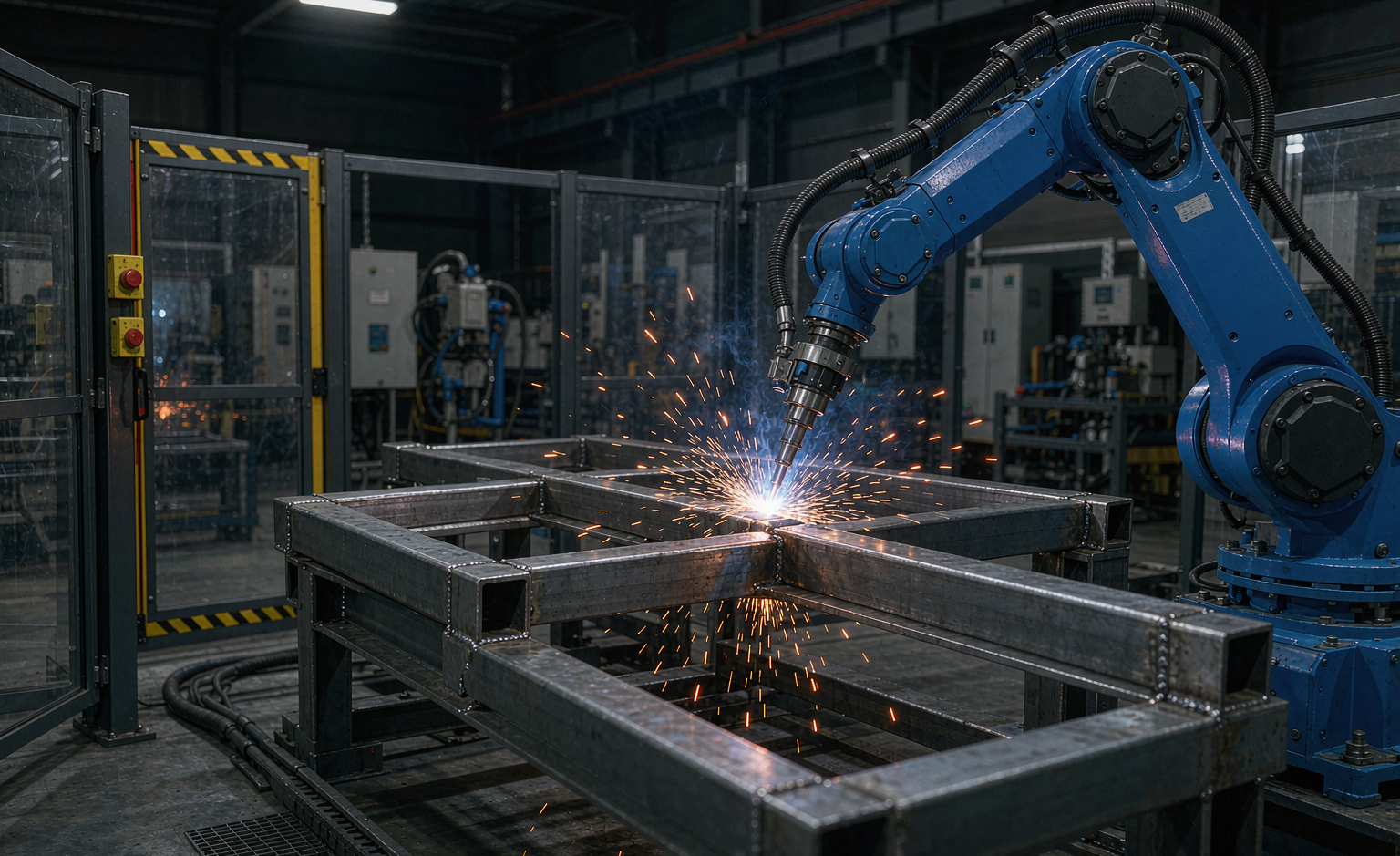 Robotic MIG welding cell in operation